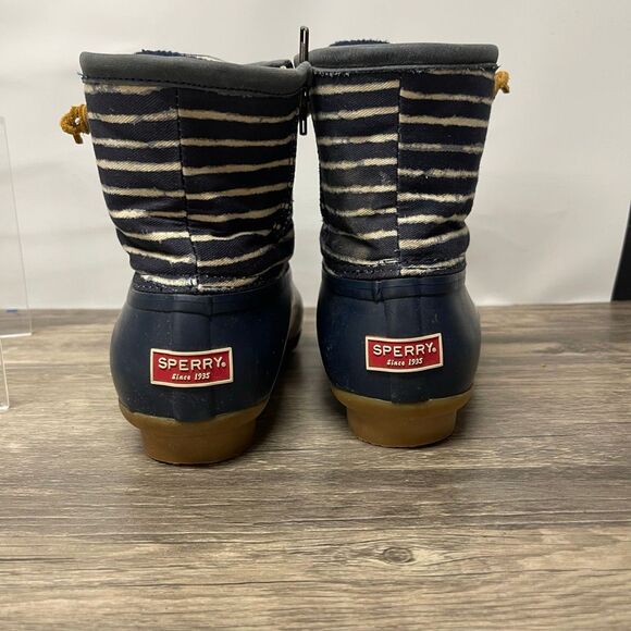 Sperry Saltwater Duck Boots Women’s 7 Navy Stripe Preppy Nautical Waterproof - Picture 3 of 7